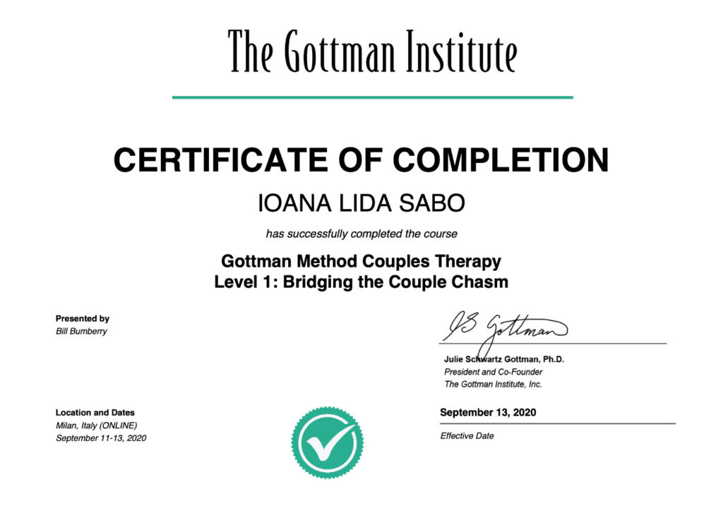 Attestato formazione Gottman Therapy